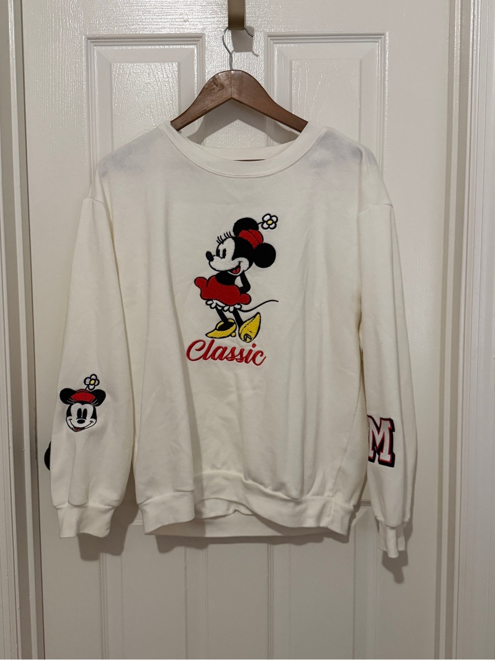 Disney White Minnie 'Classic' Crewneck Sweatshirt with Red & Yellow Accents